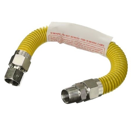 FLEXTRON Gas Line Hose 1/2'' O.D.x12'' Len 1/2" FIPx3/8" MIP Fittings Yellow Coated Stainless Steel Flexible FTGC-YC38-12F